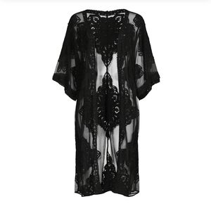Time and Tru. Women's Black Semi-Lace Kimono/Swim Cover-up. Size XXL/XXXL.  NWT.